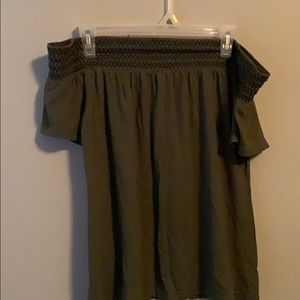 Black and green off the shoulder shirt
